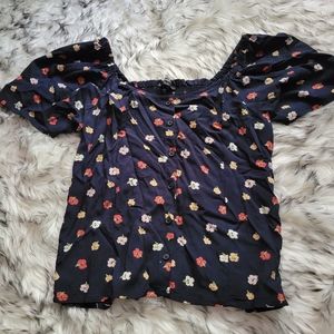 Madewell navy floral blouse small